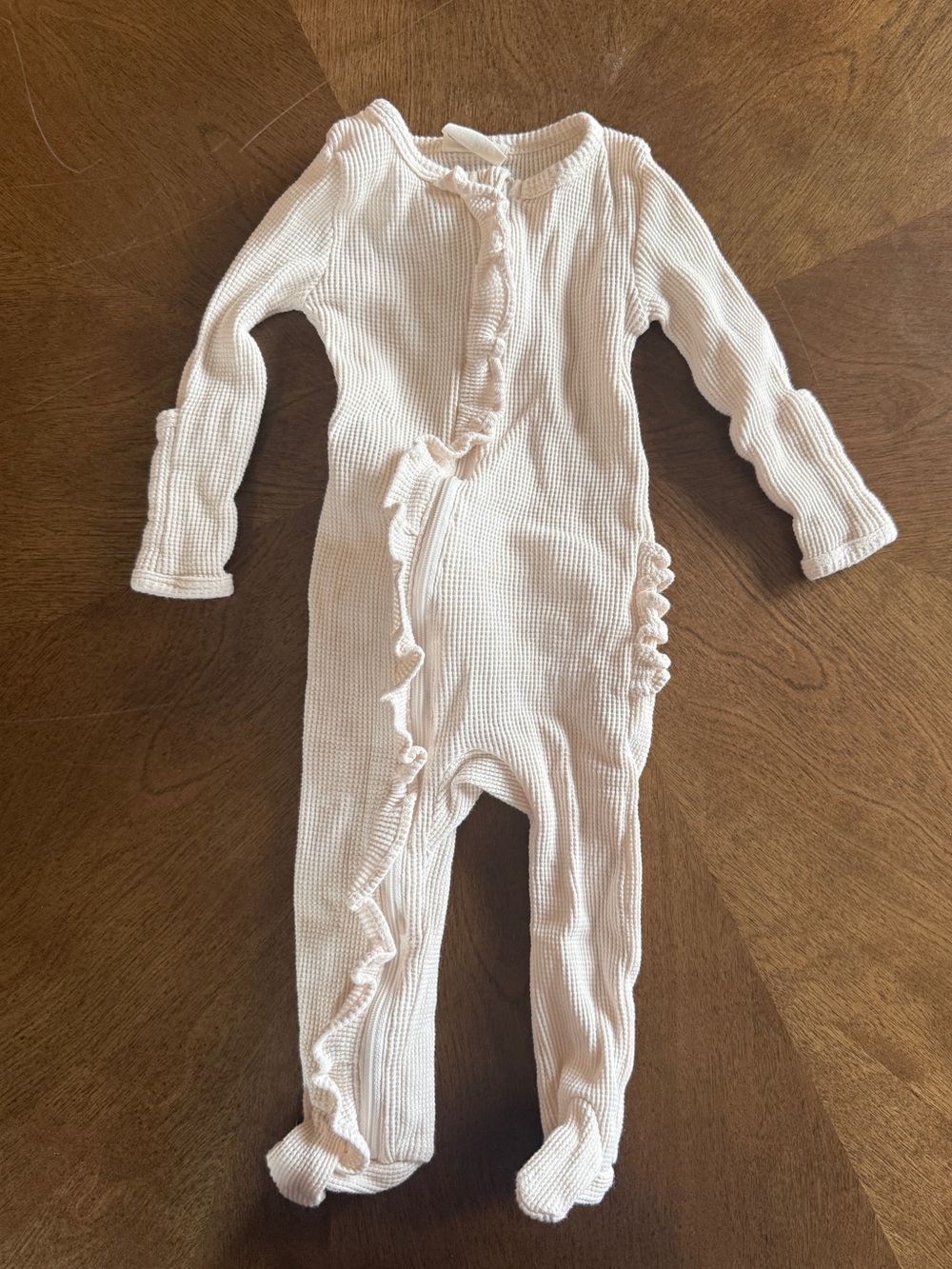 SpearmintLOVE Organic Waffle 2-Way Zip Ruffle Footie